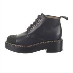 Chanel Navy Blue Platform Boots 40